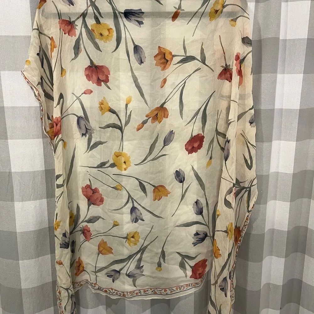 Talbots Floral Scarf with Red, Yellow, and Blue Tulip Accents